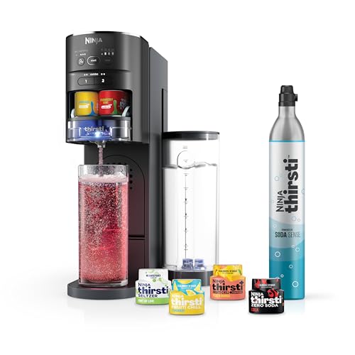 Ninja Thirsti Drink System, Soda Maker, Create Unique Sparkling & Still Drinks, Personalize Size & Flavor, Carbonated Water Machine, 60L CO2 Cylinder & Variety of Flavored Water Drops, Black WC1001