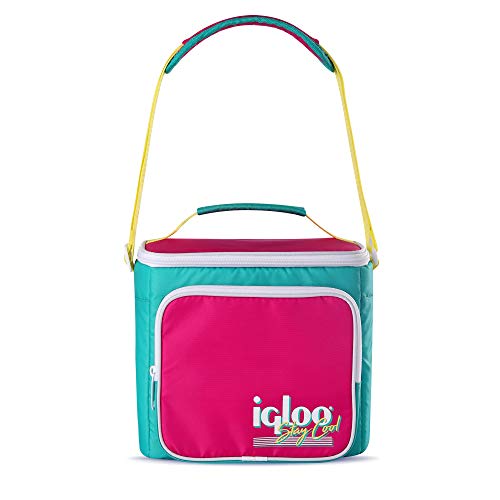 Igloo 90s Retro Collection Square Lunch Box Cooler with Front Pocket and Adjustable Strap, Insulated Leakproof Lunch Cooler Bag, Reusable Lunch Tote