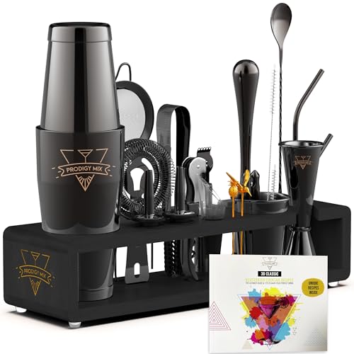 Elite Mixology Bartender Kit 20-Piece Boston Cocktail Shaker Set for Mixing with Stand- Indestructible Bar Accessories Bartending Kit, Cocktail Bar Set, Bartender Set, Bonus Recipe Cards Bar Tools