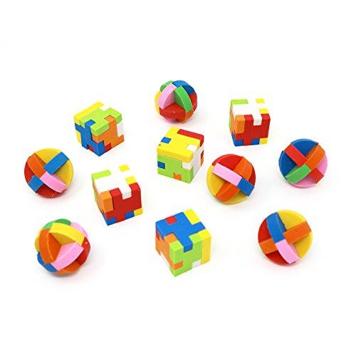 Big Mo's Toys Puzzle Erasers - Individually Wrapped Goody Bag Party Favor and Stocking Stuffers Pencil Eraser - 6 Balls and 6 Cubes