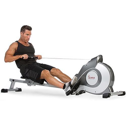 Sunny Health & Fitness Magnetic Rowing Machine Rower with 8-Level Resistance, 53.4' Extended Slide Rail & Digital LCD Display - SF-RW5515