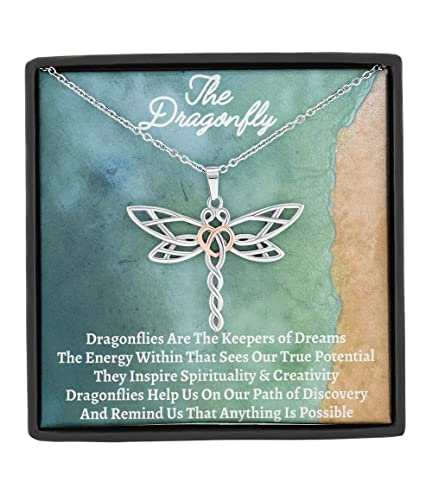 Dragonfly Necklace in Gift Box with Message Card - Silver Dragonfly Pendant Jewelry is the Perfect Keepsake Gift for Love and Inspiration