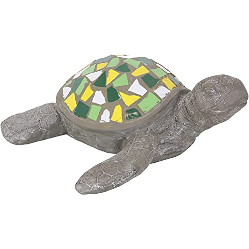 Sunnydaze Simon The Swift Polystone Mosaic Sea Turtle Statue - Patio, Yard, Pool, and Garden Decor - Concrete Sculpture with Mosaic Shell - Indoor/Outdoor Figurine - 17-Inch