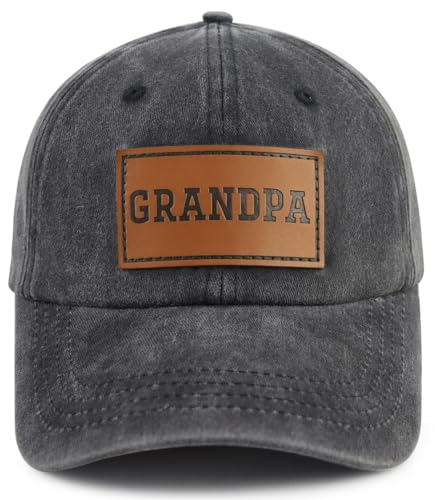 Grandpa Gifts from Grandkids Daughter Son, Worlds Best Grandpa Leather Patch Hat, Adjustable Vintage Grandfather Baseball Cap, Funny Birthday Fathers Day Retirement Gifts for Granddad Dad Men Papa