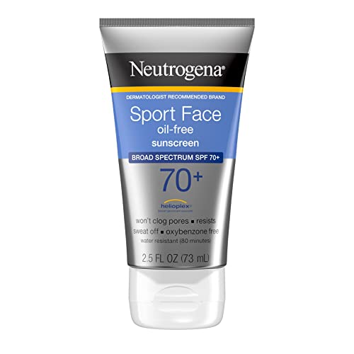 Neutrogena Sport Face Sunscreen, Broad Spectrum Sunblock SPF 70+, Water Resistant Sunscreen For Face, Sweat Resistant Oil Free Sunscreen Lotion, 2.5 FL OZ