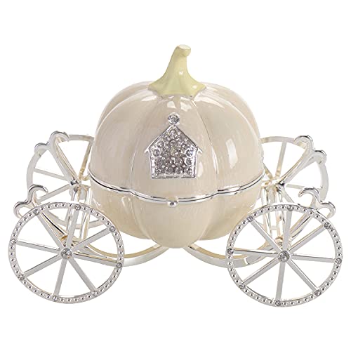 LASODY Hand Painted Enameled Cinderella Pumpkin Carriage Decorative Hinged Jewelry Trinket Box Unique Gift for Family,Jewelry Chests