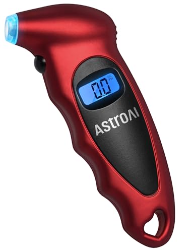 AstroAI Tire Pressure Gauge Digital 0-150PSI (Accurate in 0.1 Increments), 4 Settings Stocking Stuffers for Car Truck Bicycle with Backlight LCD and Presta Valve Adaptor, Red