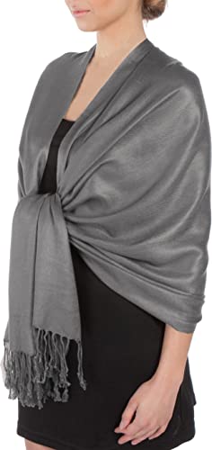 Sakkas Large Soft Silky Pashmina Shawl Wrap Scarf in Solid Colors- Gray