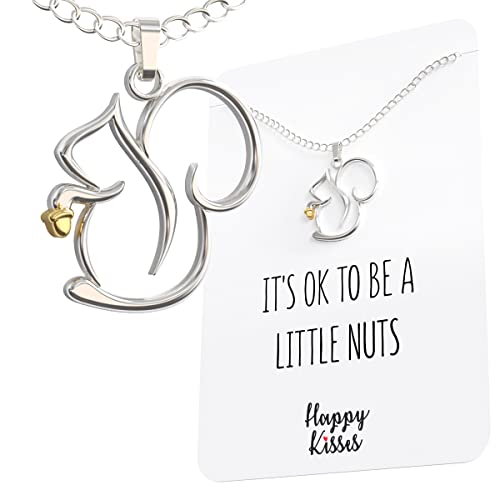 Happy Kisses Squirrel Necklace - Charming Squirrel Pendant with Funny Message Card - Ideal Squirrel Gift for Women, Squirrel Lovers, and Wildlife Enthusiasts (ON CARD ONLY)