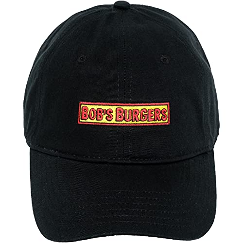 Concept One Bob's Burgers Embroidered Logo Cotton Adjustable Dad Hat with Curved Brim, Black, One Size
