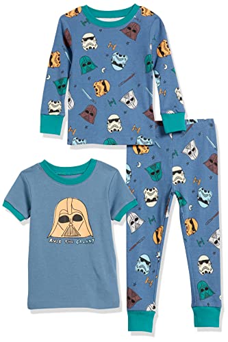 Amazon Essentials Disney | Marvel | Star Wars Boys' Snug-Fit Cotton Pajamas, Pack of 3, 3-Piece Star Wars Navy Rule The Galaxy Set, 14-16