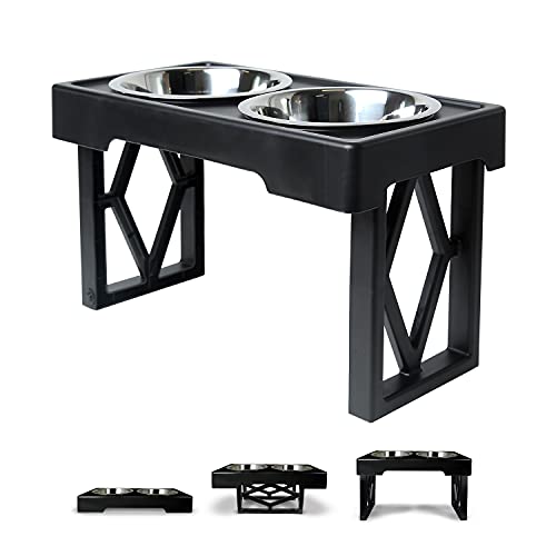 Pet Zone Elevated Dog Bowls Designer Diner 3 Height Adjustable Raised Dog Bowl Stand with 2 Stainless Steel Dog Bowls (7 Cup Capacity Each)