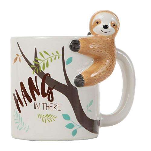 Lily's Home Hang In There Lazy Sloth 3D Animal Mug. Ceramic Cup for Sloth Lovers.10 Oz.