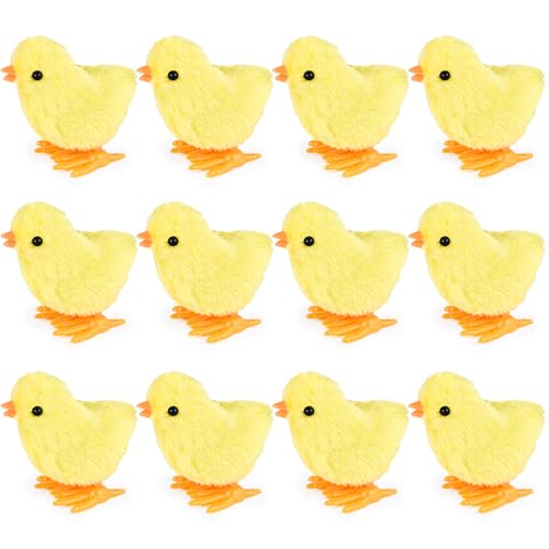 3 otters 12PCS Wind Up Chick Toys, Wind-Up Jumping Cute Chicken Plush Chicks Toys for Kids Easter Party Favors