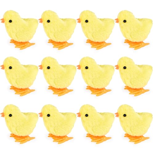 3 otters 12PCS Wind Up Chick Toys, Wind-Up Jumping Cute Chicken Plush Chicks Toys for Kids Goodie Bags Treasure Chest Party Favors Gifts