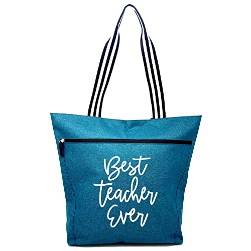Brooke & Jess Designs Best Teacher Ever Lexie Teal Teacher Zipper Tote Bag for Work, Travel - Best Teacher Appreciation Day Gift, Birthday