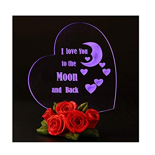 Giftgarden I Love You to the Moon and Back 7 Color Change LED Cake Topper with Red Roses, Cute Stuff Gift for Christmas Girlfriend Wedding Women Mom Kids Birthday Anniversary Couple Valentines Grandma
