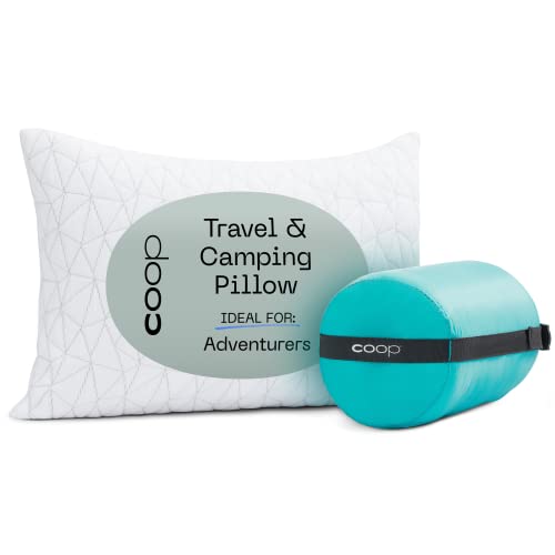 Coop Home Goods Original Travel & Camp Adjustable Pillow, Small Camping Pillow with Compressible Stuff Sack - Medium-Firm Memory Foam with Lulltra Washable Cover, CertiPUR-US Certified (19x13)