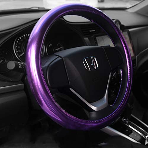 Madmax Plating Steering Wheel Cover with Charming Sparkling Color, Universal Fit 14.5 Inch Car Wheel Protector, Anti-Slip Sport Leather Steering Wheel Cover for Women and Girls, Purple