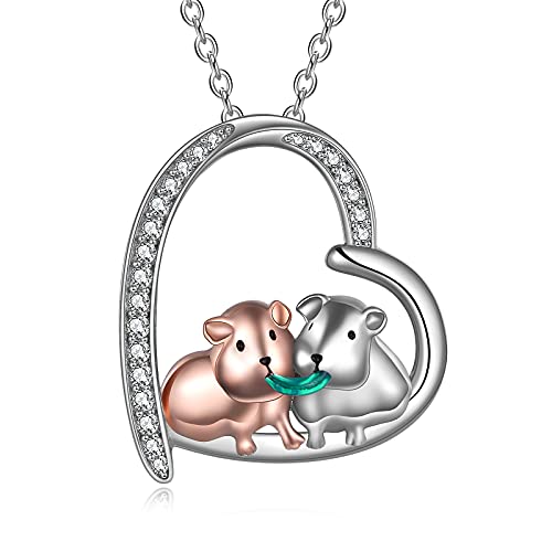 Guinea Pig Necklace for Women 925 Sterling Silver Guinea Pig Hamster Lover Jewelry Christmas Gifts for Women Gifts for Mom Mother