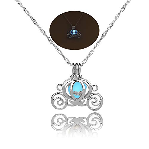 MYANAIL Luminous Hollow Pumpkin Carriage Necklaces & Pendants for Women Glowing Chain Necklace dropshipping Gifts (Blue)