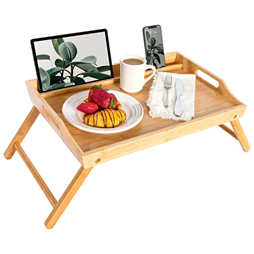 ROSSIE HOME Bamboo Bed Tray, Lap Desk with Phone Holder - Fits up to 17.3 Inch Laptops and Most Tablets - Natural - Style No. 78107
