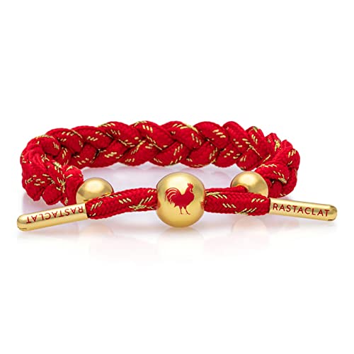 Rastaclat Braided Bracelet for Men and Women of All Ages - Lunar New Year (Rooster) Red/Gold Bracelet | Adjustable Stackable Bracelet Braided by Hand (Medium/Large)