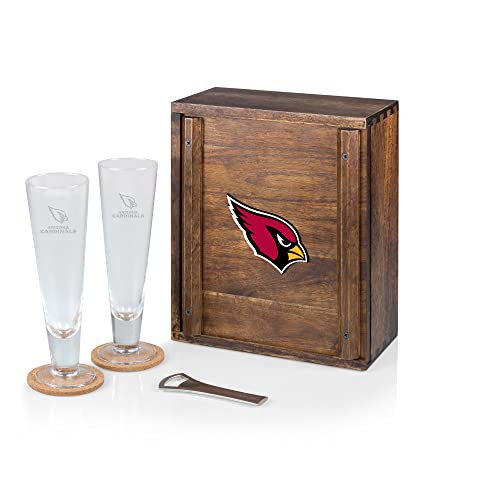 PICNIC TIME NFL Arizona Cardinals Pilsner Craft Beer Set with 2 Beer Glasses, Gift For Beer Lovers, (Acacia Wood)