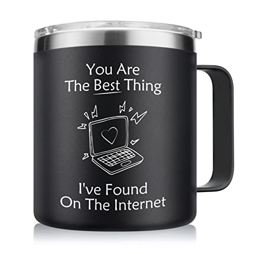 NOWWISH Romantic and Funny 14oz Black Mug for Men - Best Thing I Found on the Internet, Ideal Gift for Him, Boyfriend, Husband, on Anniversary, Birthday, Valentines Day, Unique and Practical
