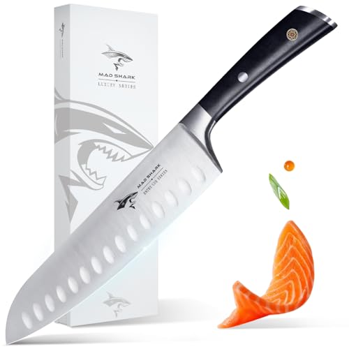 MAD SHARK Kitchen Knife, Chef's Santoku Knife 8-inch, German High Carbon Stainless Steel Chef Knife, Super Sharp Multipurpose Chopping Knife for Meat Vegetable Fruit with Ergonomic Handle & Gift Box
