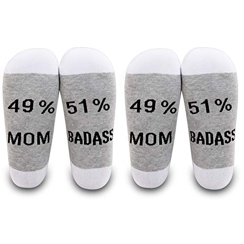 LEVLO Funny Mom Gift Mother Socks 49% Mom/Mimi/Nonna 51% Badass Socks Mother’s day for Mom Grandma (2 Pairs/Set- Mid Calf- 1)