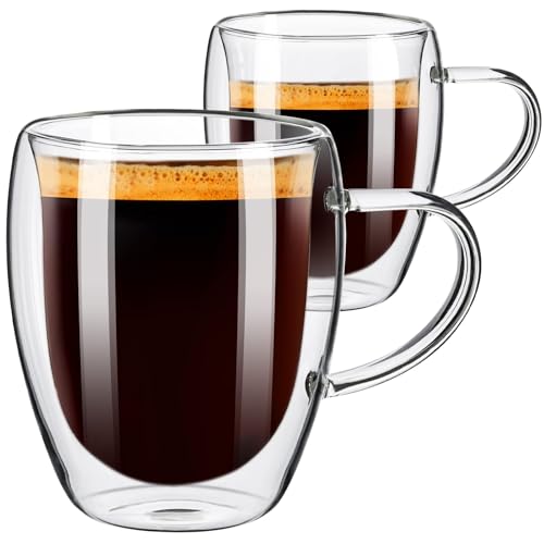 PARACITY Coffee Mugs Set of 2, Double Wall Coffee Mug 12 OZ, Glass Coffee Mugs with Handle, Insulated Coffee Mug for Cappuccino/Latte/Coffee, Borosilicate Glass Coffee Cups for Kitchen/Travel