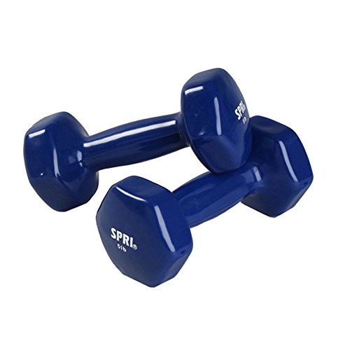 SPRI Deluxe Vinyl Coated Dumbbell Set (Dark Blue) - 5 lbs, Set of 2, Hand Weights for Muscle Toning, Step Aerobics, Strength Training, Professional-Grade Unisex Workout Equipment for Home & Gym