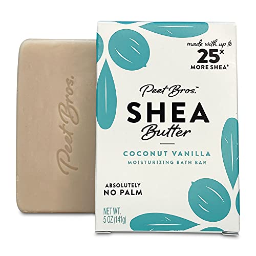 Peet Bros. Shea Butter Bar Soap - Coconut Vanilla Moisturizing Soap Bar - Vegan, Palm Oil-Free Soap Bar - Up to 25x More Shea Butter - No Artificial Fragrances - Made in USA - 5 oz