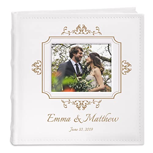 Maverton Slip-In Photo Album for couples - Engravable cover with a photo frame- White leatherette- 200 images- Personalized album for parents - For Wedding - photo frame