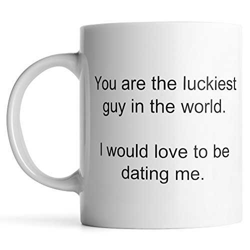 Monkey Duo You Are The Luckiest Guy In The World - 11 Ounce White Ceramic Coffee or Tea Mug - Gift for Boyfriend - Partner - Husband - Valentines Day