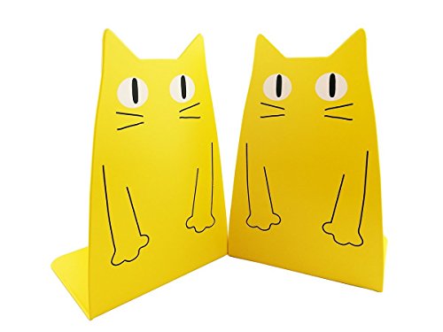 Tobson Cute Cat Heavy Duty Bookend Nonskid Bookends Art Decoration,A Pairs(Yellow)