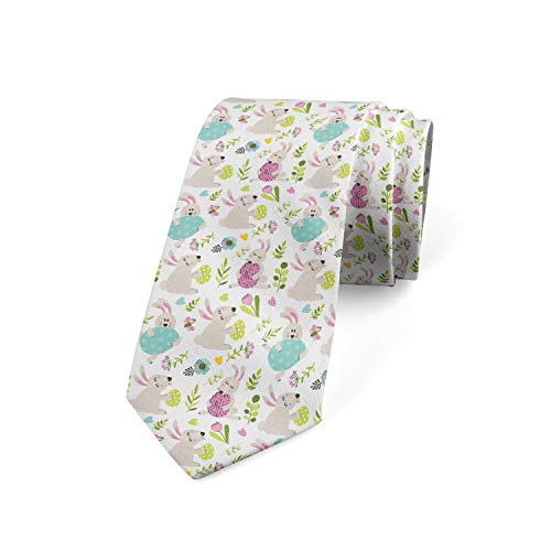 Ambesonne Easter Tie Necktie for Themed Dinner Party & Funeral 3.7', Teal Grey