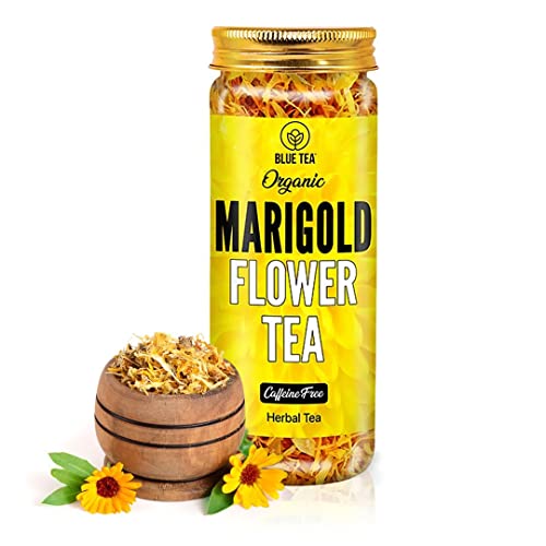 BLUE TEA - Marigold Tea - 0.88Oz | PRIME SAVING DAY | Detox Tea | Caffeine Free - Flower Based - Herbal tea -Farm Packed - Non-GMO - Vegan - Gluten Free - Non-Bitter | Eco-Conscious Pet Jar Pack