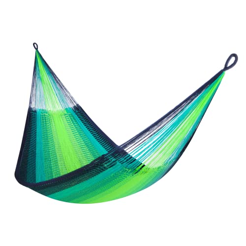 Handwoven Hammock by Yellow Leaf Hammocks - Family Size, Fits 2+ ppl, 550lb max - Weathersafe, Super Strong, Easy to Hang, Ultra Soft, Artisan Made - Color: Neon - Blue - Turquoise