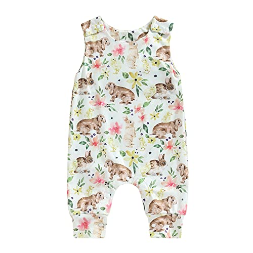 HengShunRui Newborn Baby Boy Girl Romper Sleeveless Bunny Print Jumpsuit 0 3 6 12 18 Months Easter Outfit B1 Bunny Print White 3-6 Months