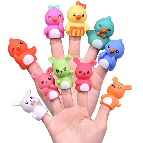 FUN LITTLE TOYS 10 PCS Bunny Chick Finger Puppet for Easter Basket Stuffers, Include 5 Bunnies & 5 Chicks