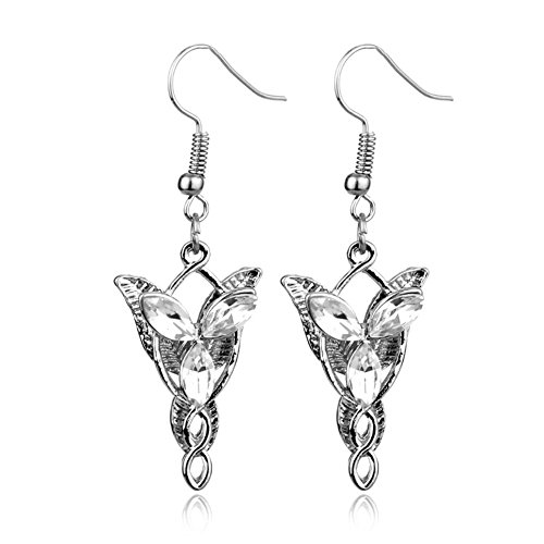 JSSPKJHPO Sterling Silver plated Cubic Zirconia White Lord of the ring Fairy princess Dangle Earring