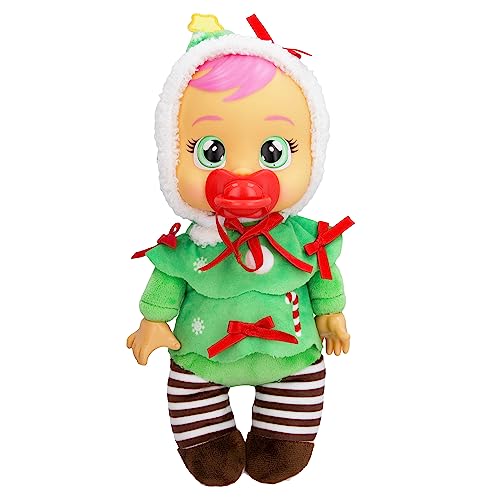 Cry Babies Tiny Cuddles Christmas Noelle - 9' Baby Dolls, Cries Real Tears, Red and Green Christmas Tree Themed Pajamas