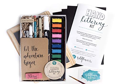 Wildflower Art Studio Hand Lettering Kit - Beginning Hand Lettering Set with Instructional Booklet and 4 Practice Alphabets - DIY Hand Lettering for Beginners