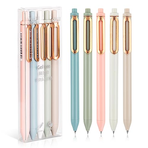 NUSIGN Gel Pens, 5 Pcs 0.5mm Retractable Quick Dry Black Ink Fine Point Rolling Ball Gel Pen, Smooth Writing No Bleed for Journaling Note Taking, Home School Office Supplies