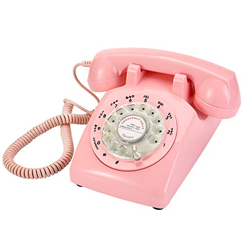 Yopay Pink Retro Old Fashioned Rotary Dial Telephone, Vintage Mechanical Ringer Phone Landline Desk Phone for Home, Office, Bar, Hotel