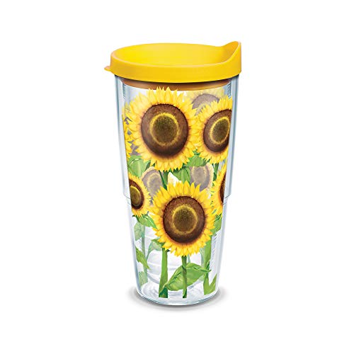 Tervis Sunflower Wrap Tumbler with Yellow Lid, 24-Ounce -