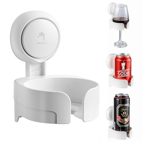 TAILI Suction Cup Bathtub Wine Glass Holder for Beer, Wine, Drinks, Portable Wall-Mounted Wine Cup Holder for Shower, Bath, Spa, Kitchen, Waterproof & Removable, White