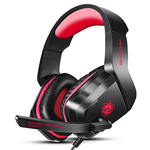 PHOINIKAS H1 Gaming Headset for PS4, Xbox One, PC, Laptop, Switch, Xbox One Headset with Noise-Cancelling Mic, Over Ear Headphones with Bass Surround - Red